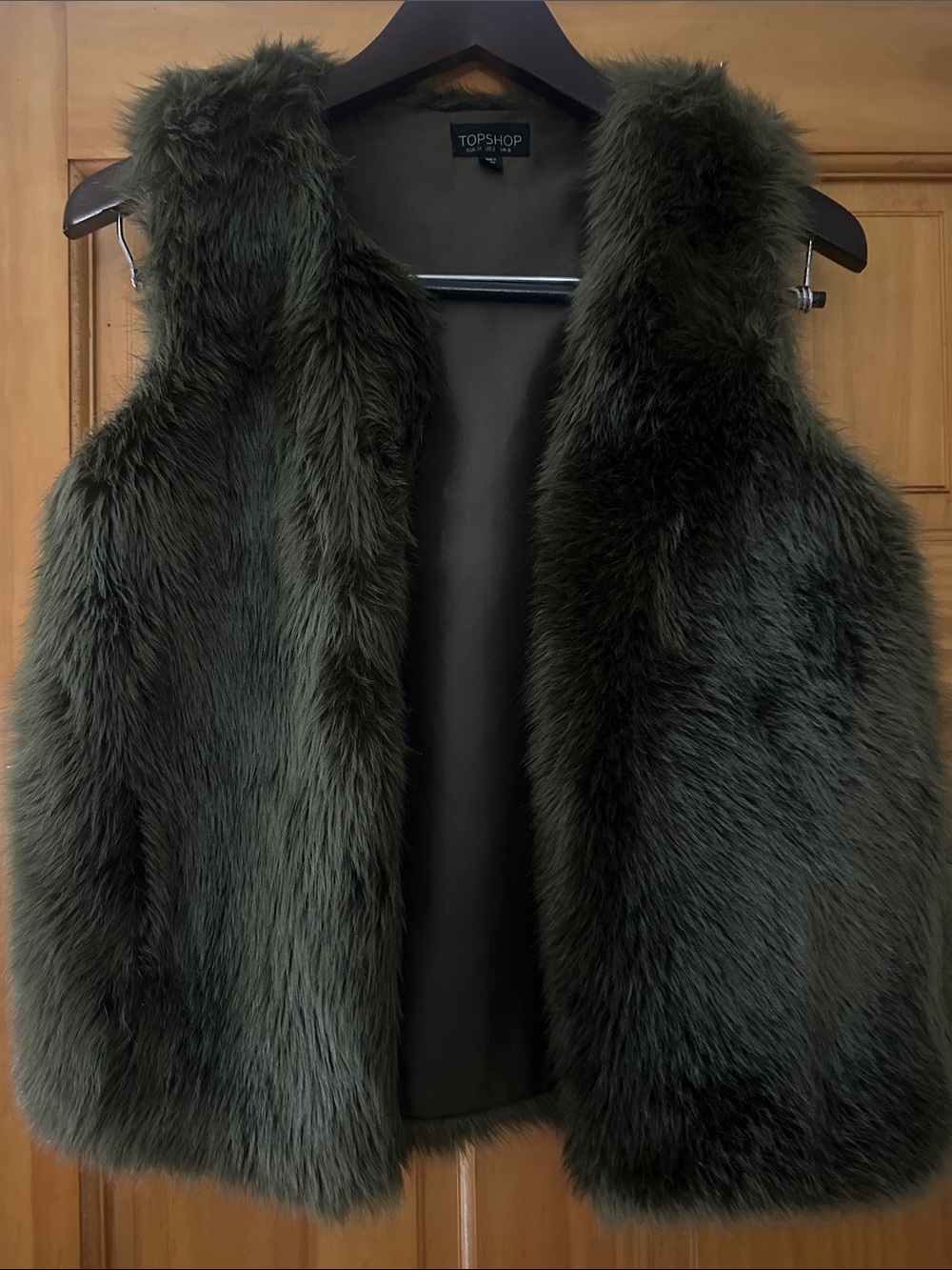 TOPSHOP Dark Olive Faux Fur Vest